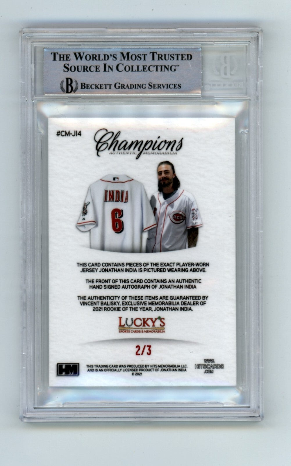 Jonathan India 2021 Hits Memorabilia Champions Red Majestic Patch Auto RC #2/3 1