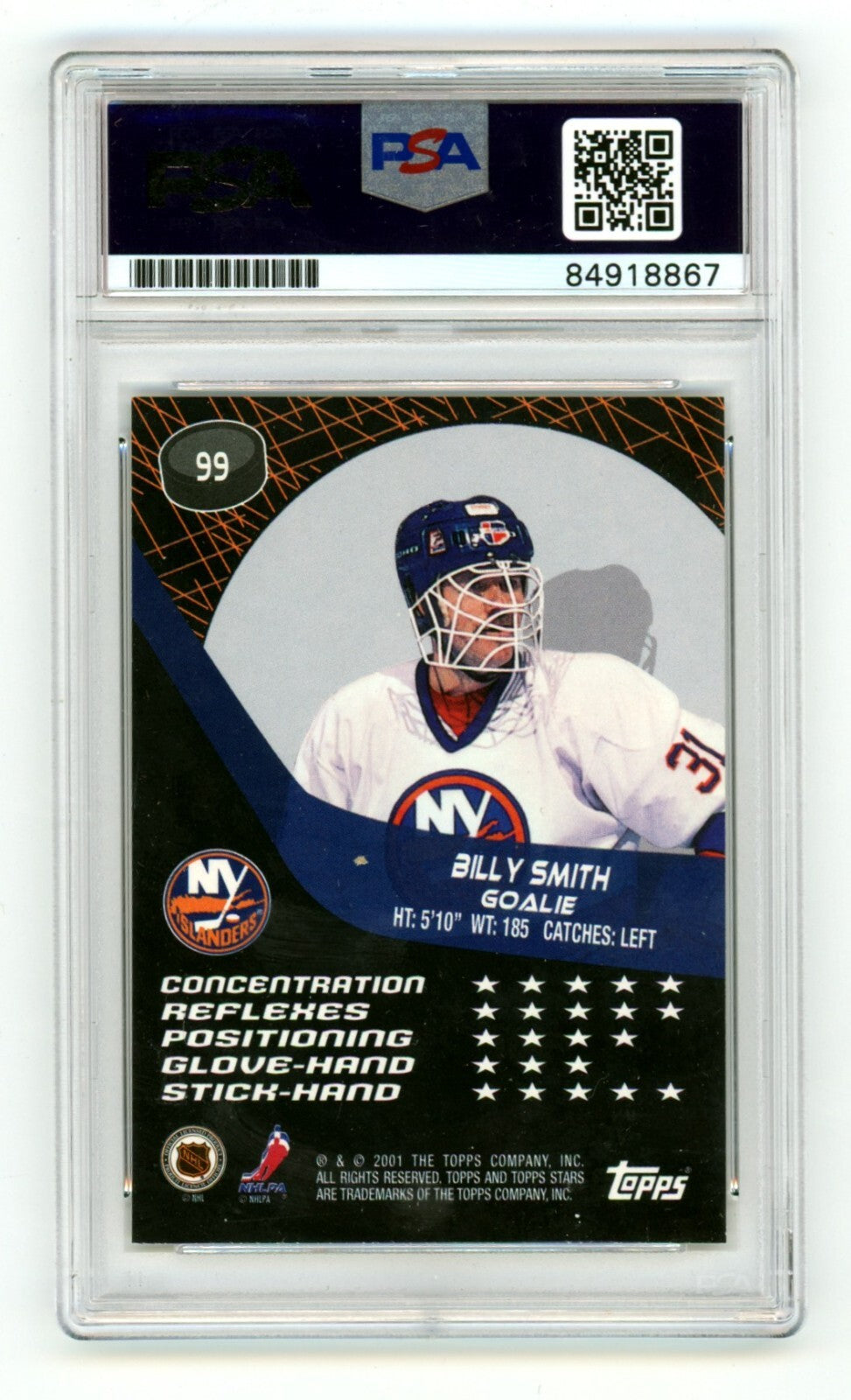 Billy Smith 2000-01 Topps Stars #99 Signed PSA Authentic Auto NY Islanders HOF1