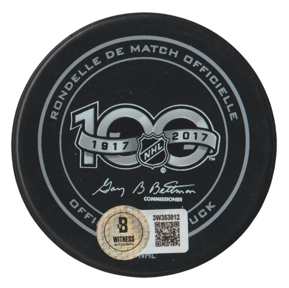 Billy Smith Signed NHL 100th Official Game Puck w/ NHL 100 Beckett Wit BAS COA1