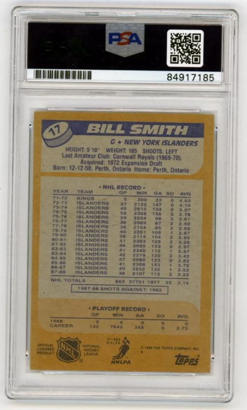 Billy Smith 1988-89 Topps #17 Signed PSA Authentic Auto Black Islanders HOF1