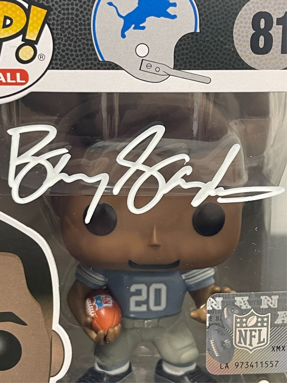 Barry Sanders Signed Detroit Lions NFL Funko Pop #81 Beckett Witness BAS COA1