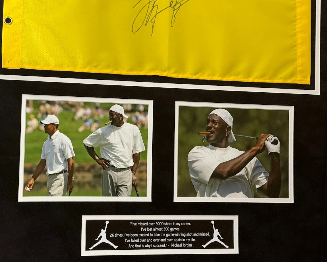 Michael Jordan Signed & Custom Framed Edgewood Tahoe Golf Pin Flag PSA LOA4