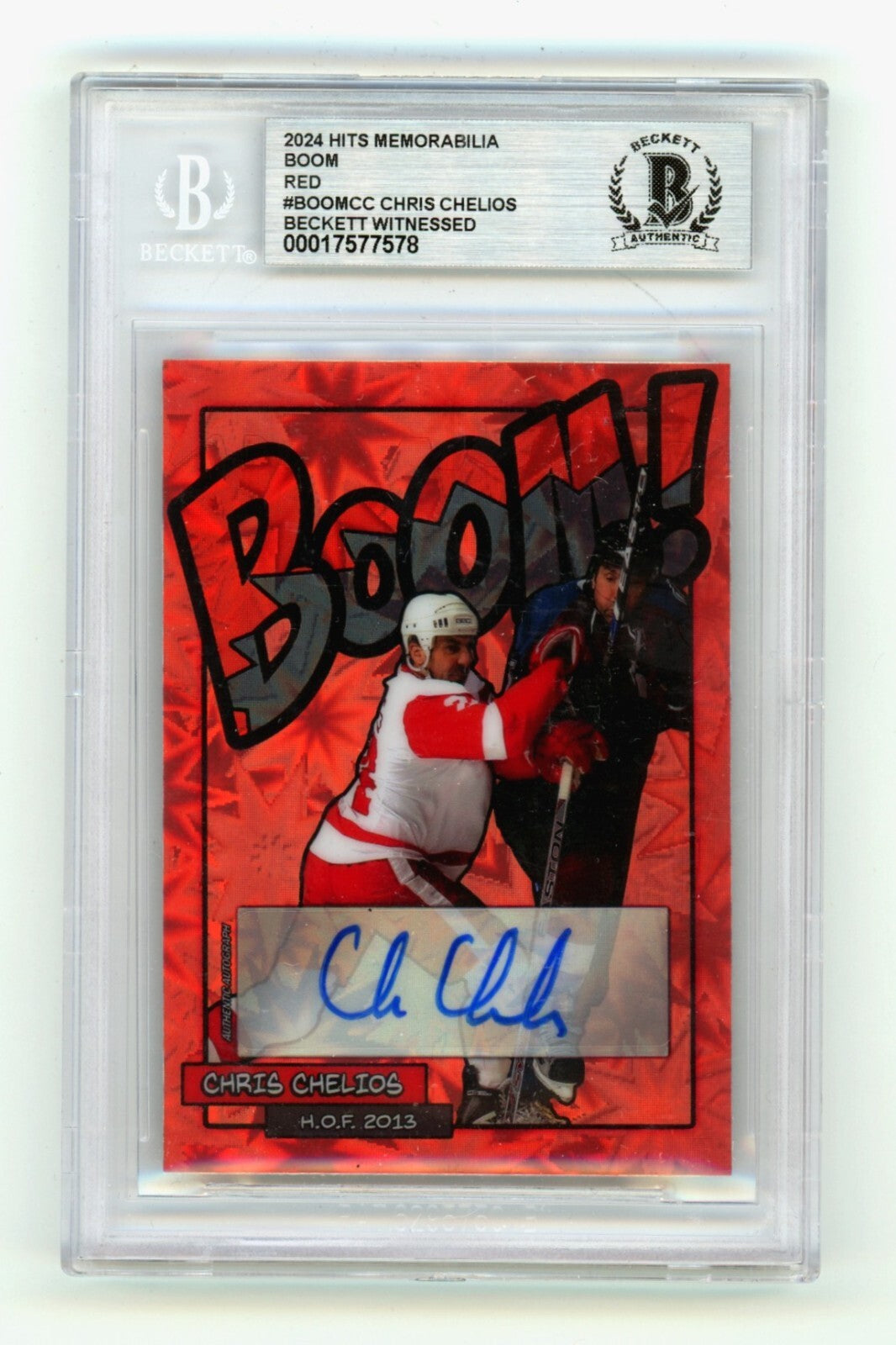 Chris Chelios 2024 Hits Memorabilia BOOM Red /7 Signed BGS BAS Auto Detroit0