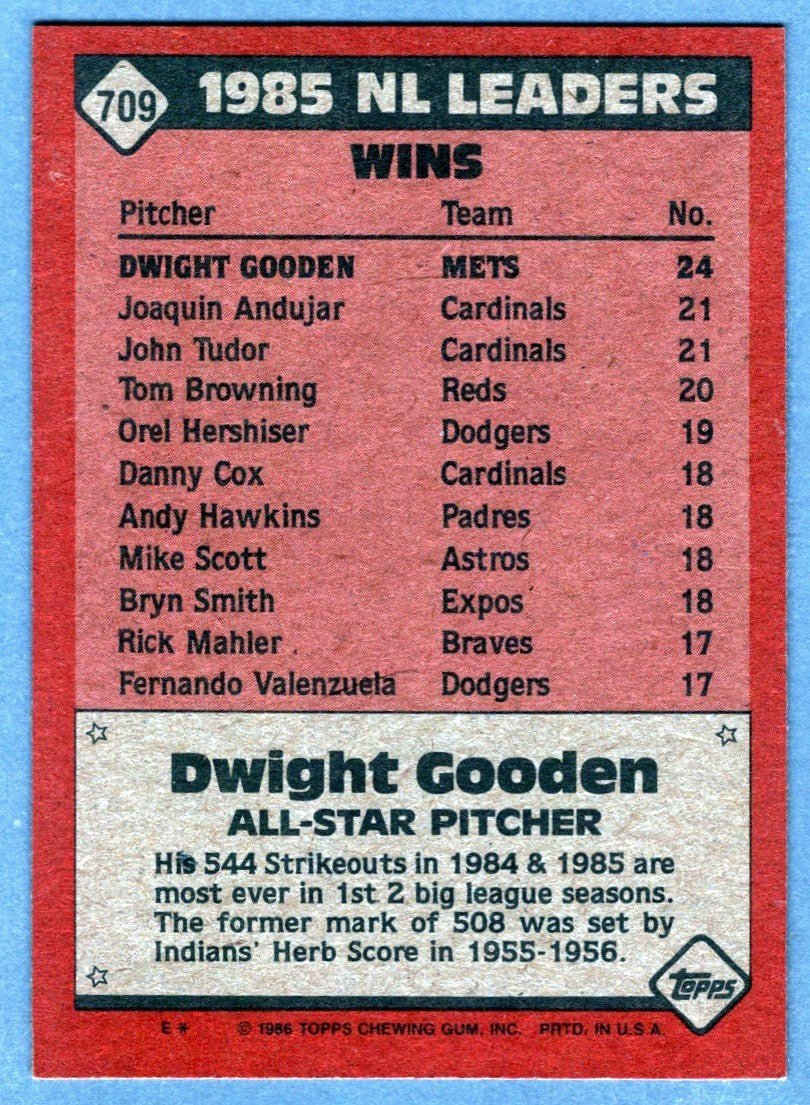 Dwight Doc Gooden Signed 1986 Topps N.L. All Star #709 LSCM COA New York Mets1
