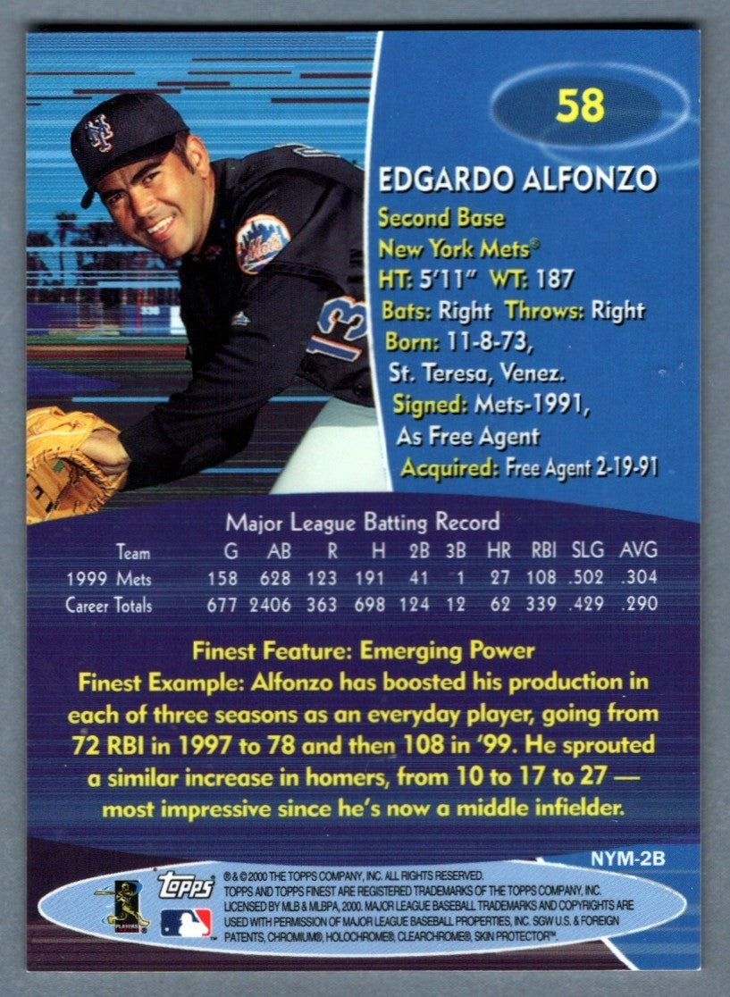 Edgardo Alfonzo Signed Autographed 2000 Topps Finest #58 LSCM COA New York Mets1