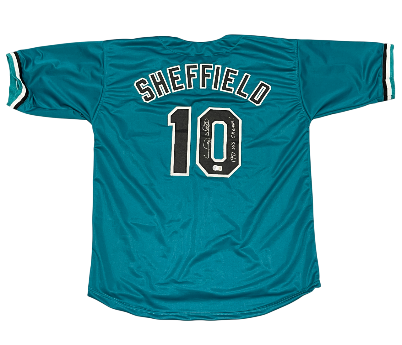 Gary Sheffield Signed Florida Marlins Custom Jersey 97 WS Champs Beckett BAS COA0