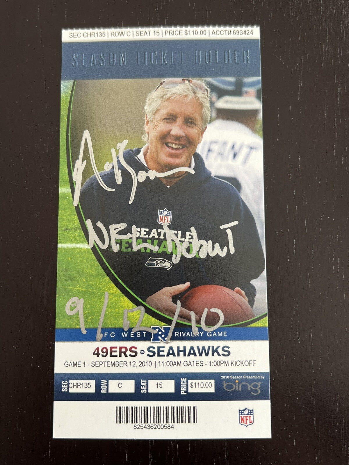 NaVorro Bowman Signed NFL Debut 1st Game Season Ticket 9/12/10 JSA W COA 49ers0