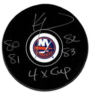 Ken Morrow Signed Islanders Puck w/ 80 81 82 83 4x Cup Beckett Witness BAS COA0