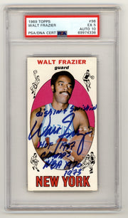 Walt Frazier 1969 Topps #98 Tall Boy Rookie RC 3 Insc Signed Auto PSA 5 Auto 100