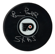 Brian Propp Signed Philadelphia Flyers Logo Puck w 5x AS Beckett Witness BAS COA0