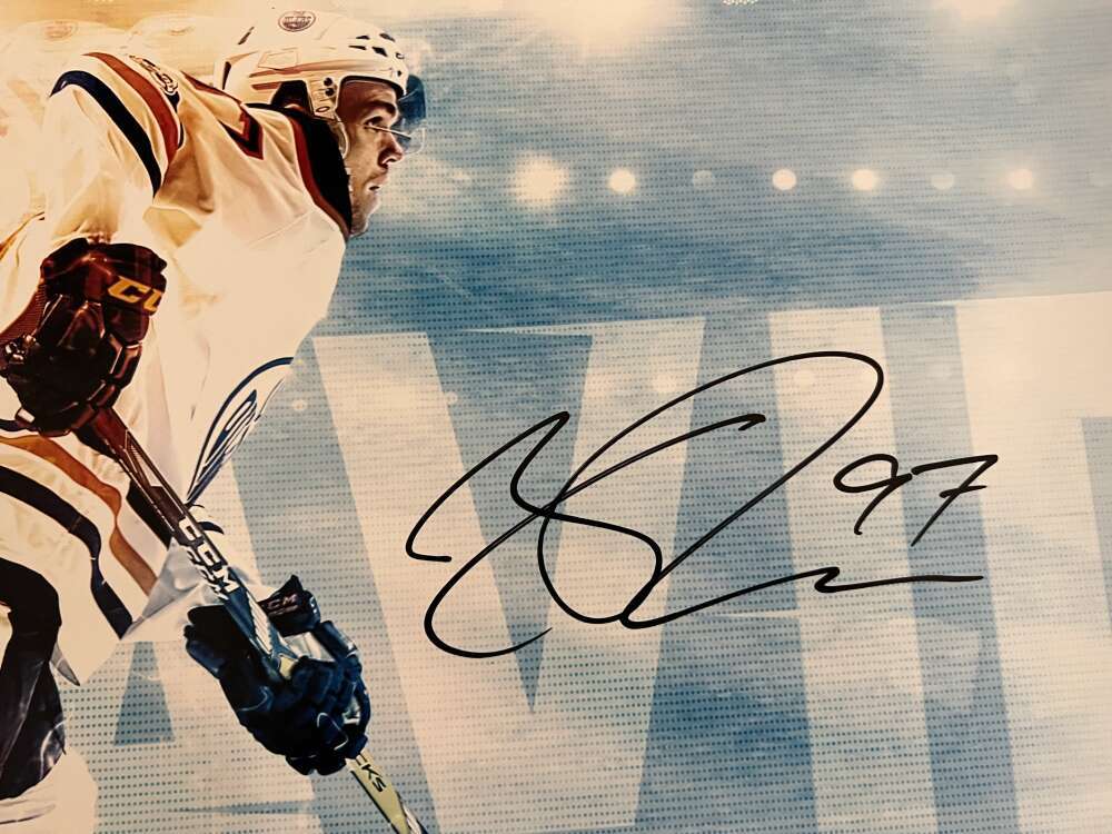 Connor McDavid Signed 12x26 Photo "Fire Speed" Upper Deck UDA COA Oilers B1