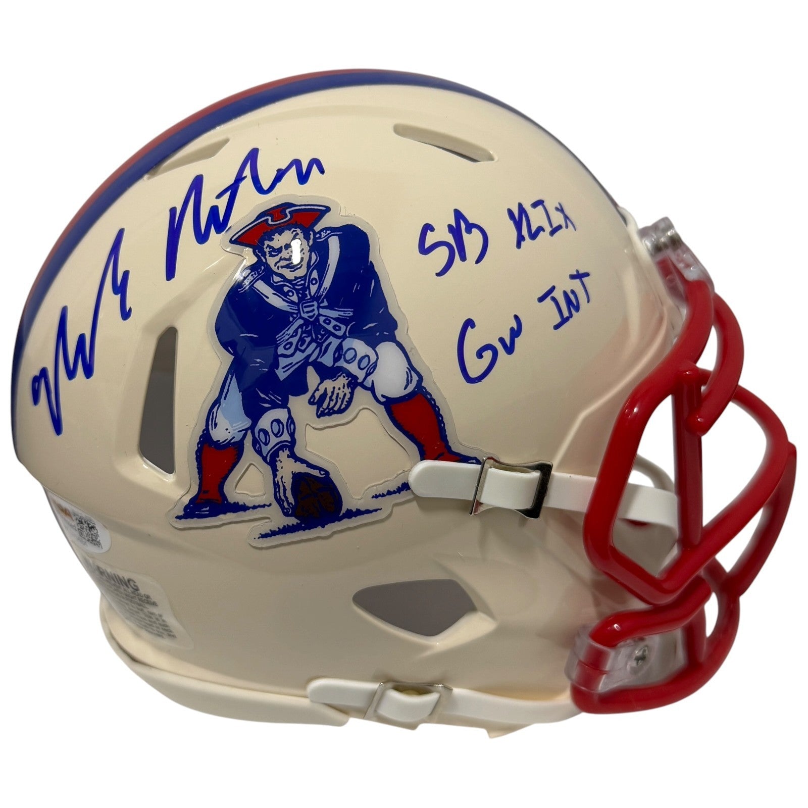 Malcolm Butler Signed Patriots Retro Mini Helmet w/ SB XLIX GW INT JSA Wit COA0