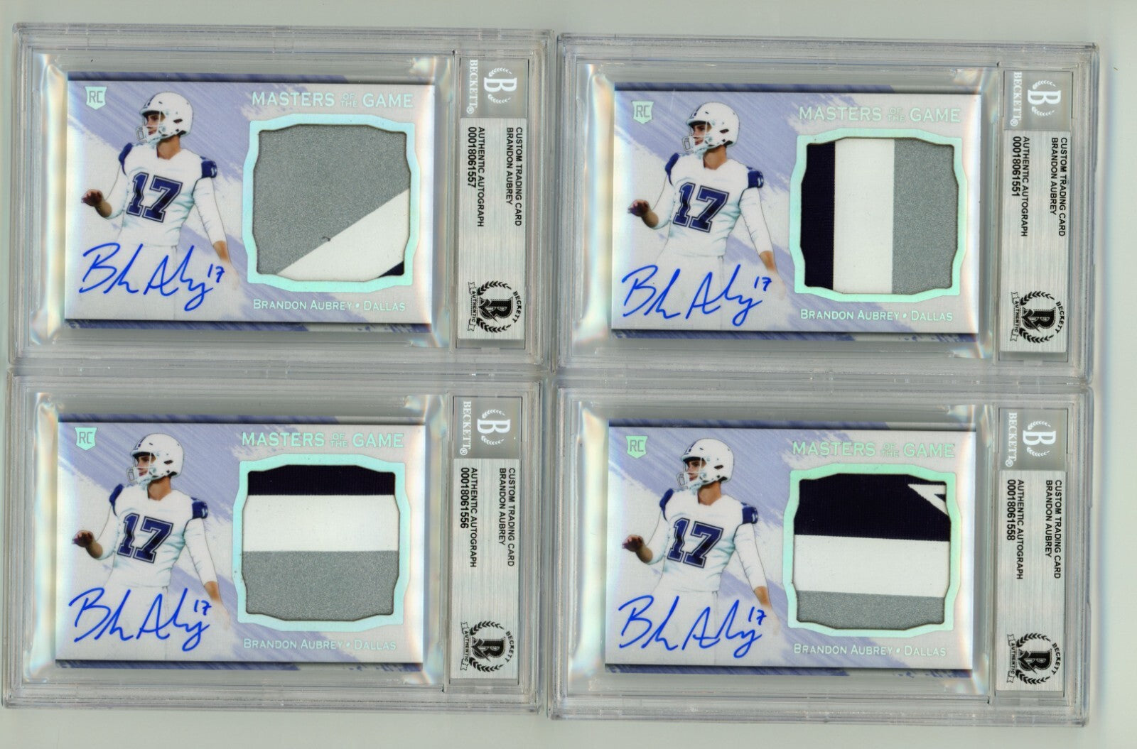 Brandon Aubrey 2023 Hits Memorabilia Silver H RPA Patch Auto RC #/17 BGS BAS2