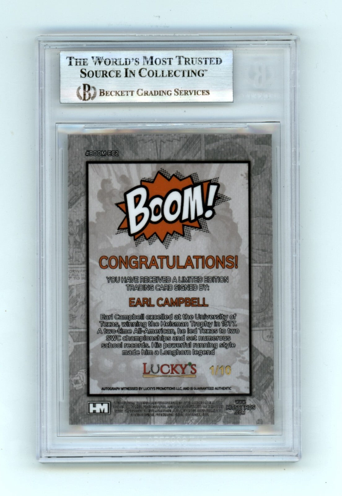 Earl Campbell 2024 Hits Memorabilia BOOM Gold #/10 Signed BGS BAS Auto Texas1