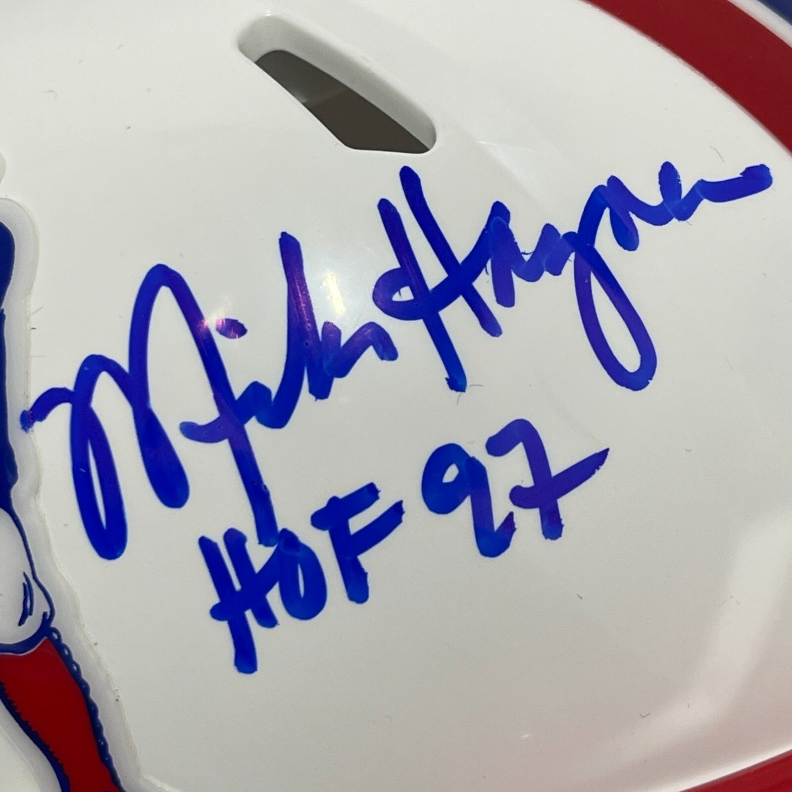 Mike Haynes Signed Patriots TB Mini Helmet w/ HOF 97 Beckett Witness BAS COA1