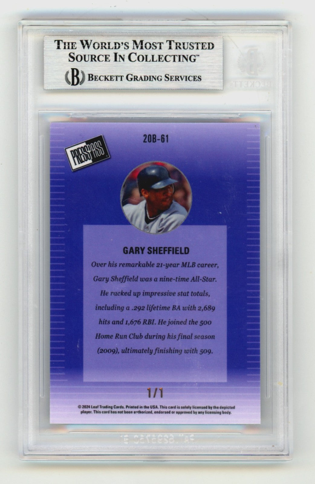 Gary Sheffield 2024 Leaf Press Pass Shimmer Light Blue Signed #1/1 BGS BAS Auto1