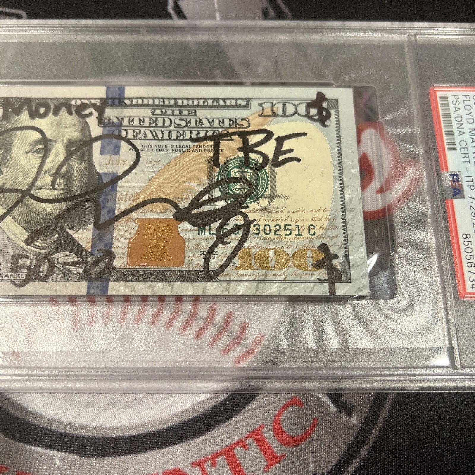 Floyd Mayweather Jr. Signed $100 Bill US Currency x4 Inscription PSA Auth Auto D2