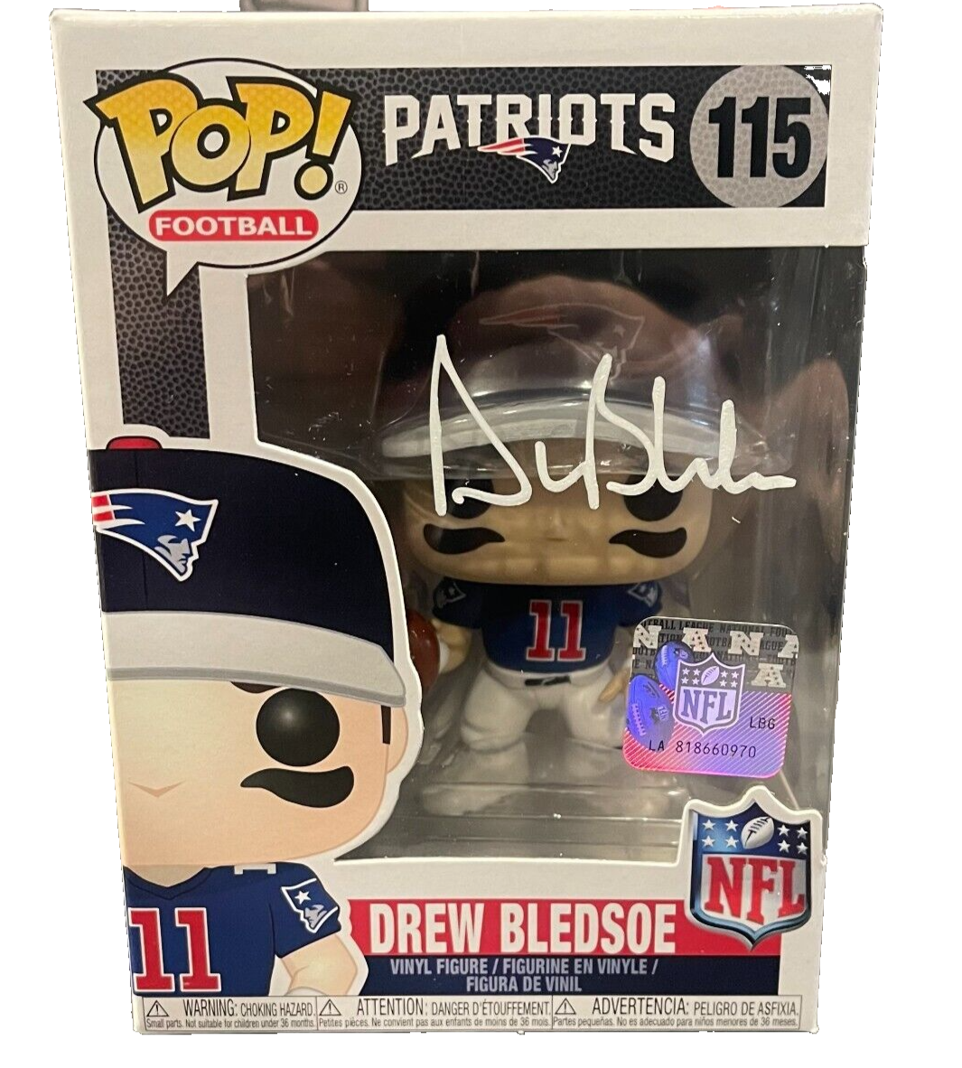 Drew Bledsoe Signed Auto Autographed Funko Pop #115 Beckett Witness BAS COA0