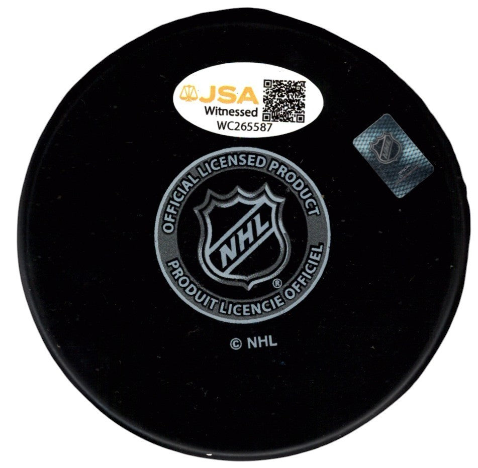 Bernie Nicholls Signed Autographed Los Angeles Kings Logo Puck JSA Witness COA1