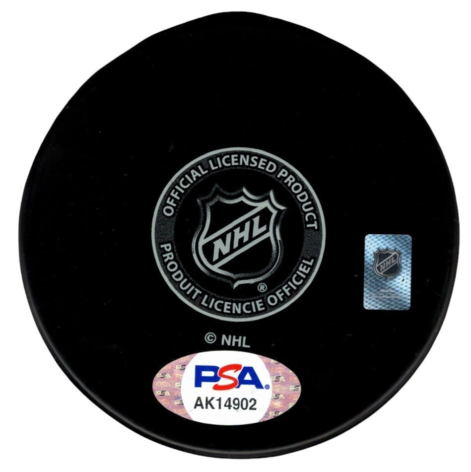 Gilles Villemure Signed Autographed New York Rangers Logo Puck PSA COA1