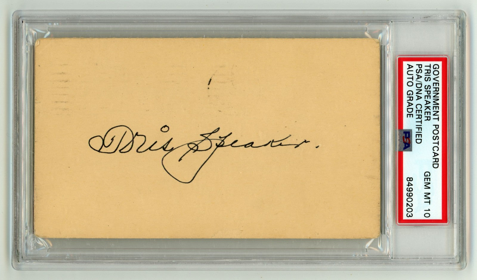 Tris Speaker Signed Slabbed Government Postcard 1948 PSA DNA 10 GEM MINT HOF0