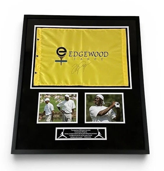 Michael Jordan Signed & Custom Framed Edgewood Tahoe Golf Pin Flag PSA LOA1
