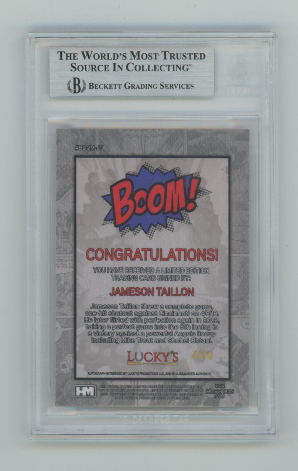 Jameson Taillon 2024 Hits Memorabilia BOOM Gold /10 Signed BGS BAS Auto Chicago1