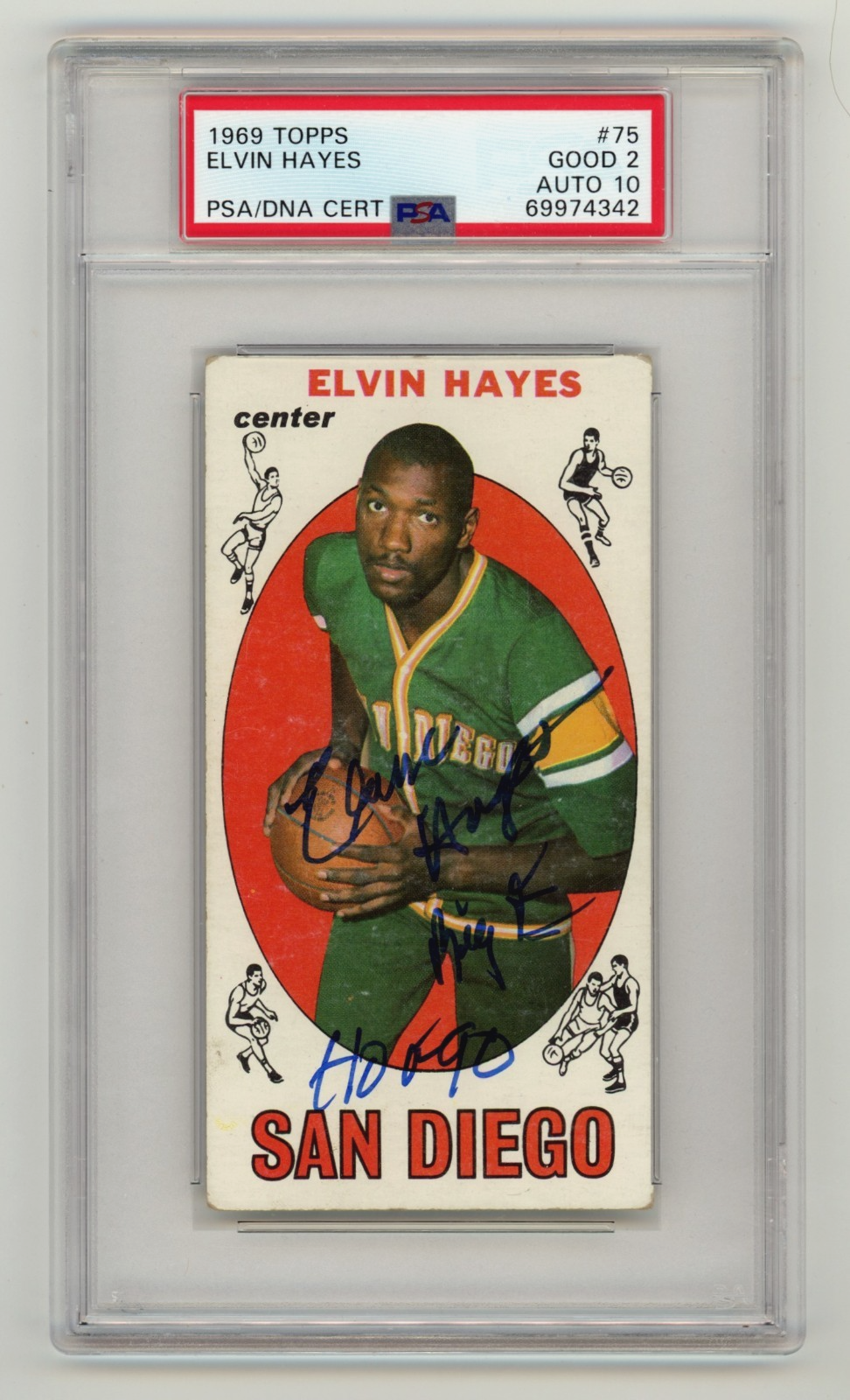 Elvin Hayes 1969-70 Topps 98 Tall Boy Rookie RC 2 Insc Signed Auto PSA 2 10 Auto0