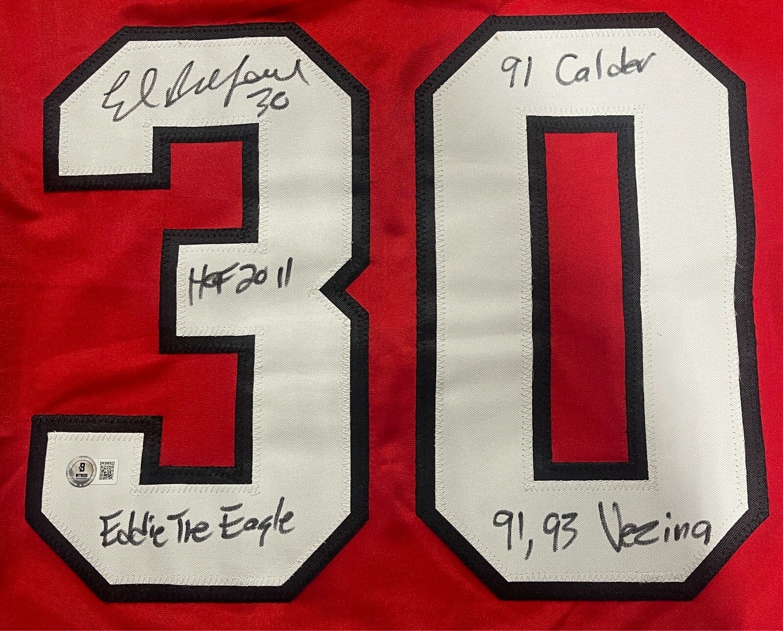 Ed Belfour Signed Chicago Blackhawks Custom Jersey w/ 4 Insc Beckett Wit BAS COA1