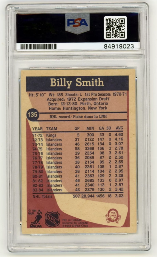 Billy Smith 1984-85 O-Pee-Chee OPC #135 Signed PSA Authentic Auto Blk Islanders1