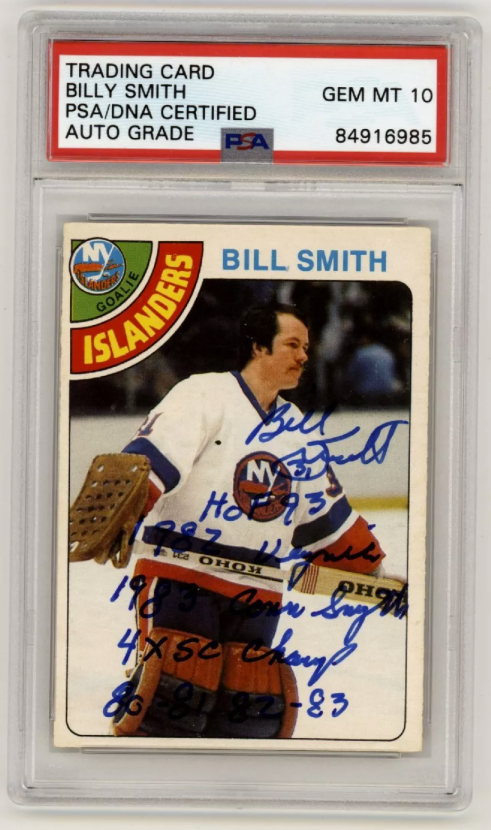Billy Smith 1978-79 O-Pee-Chee OPC #62 Signed PSA 10 Auto w/ 5 Inscriptions HOF0