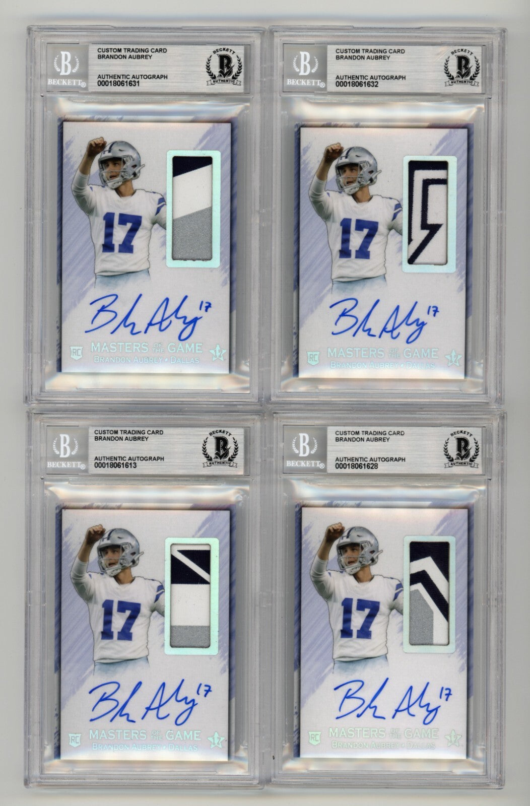 Brandon Aubrey 2023 Hits Memorabilia Silver V RPA Patch Auto RC /17 BGS BAS2