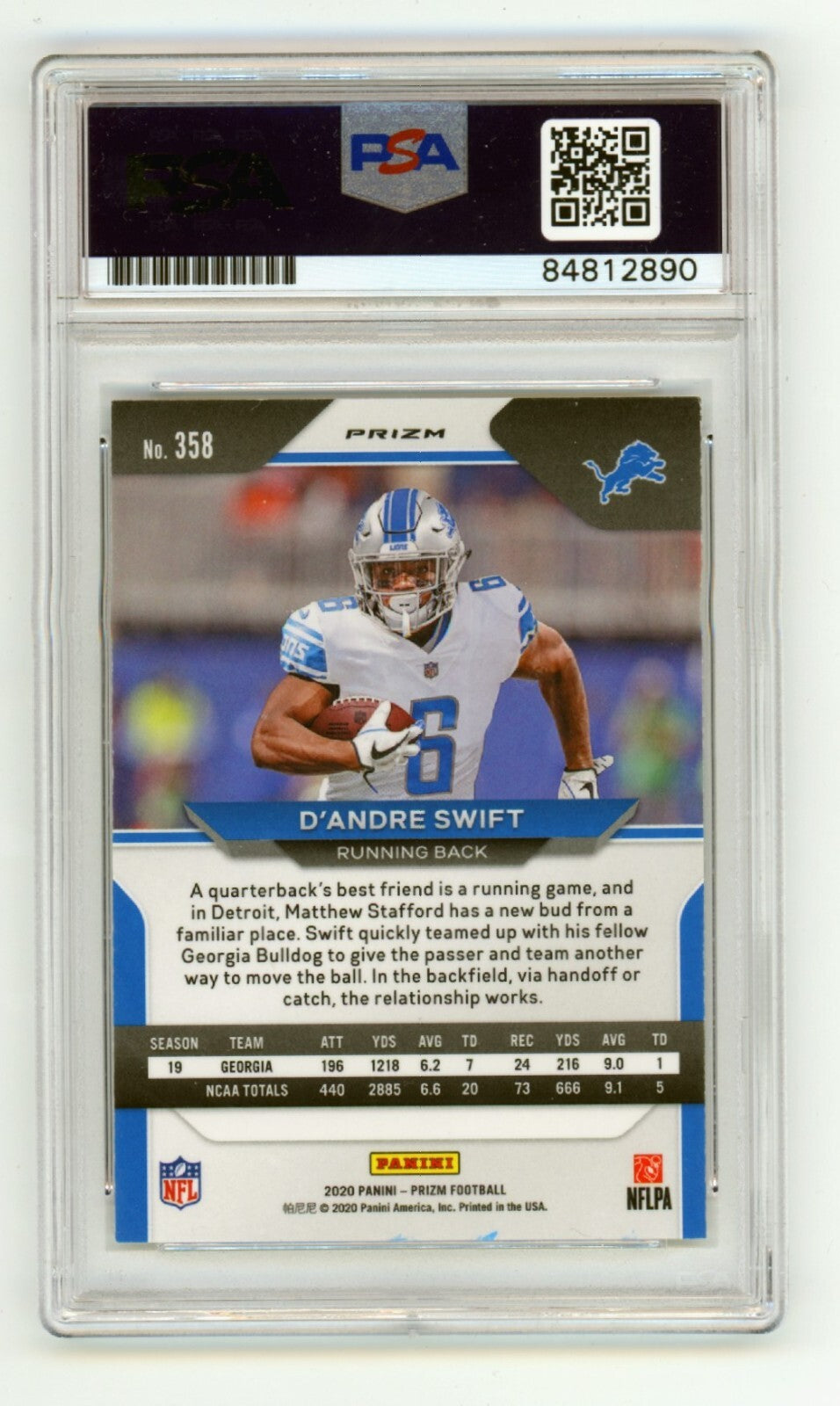 D'Andre Swift 2020 Panini Prizm 358 Silver RC Signed PSA 10 Auto One Pride Insc.1
