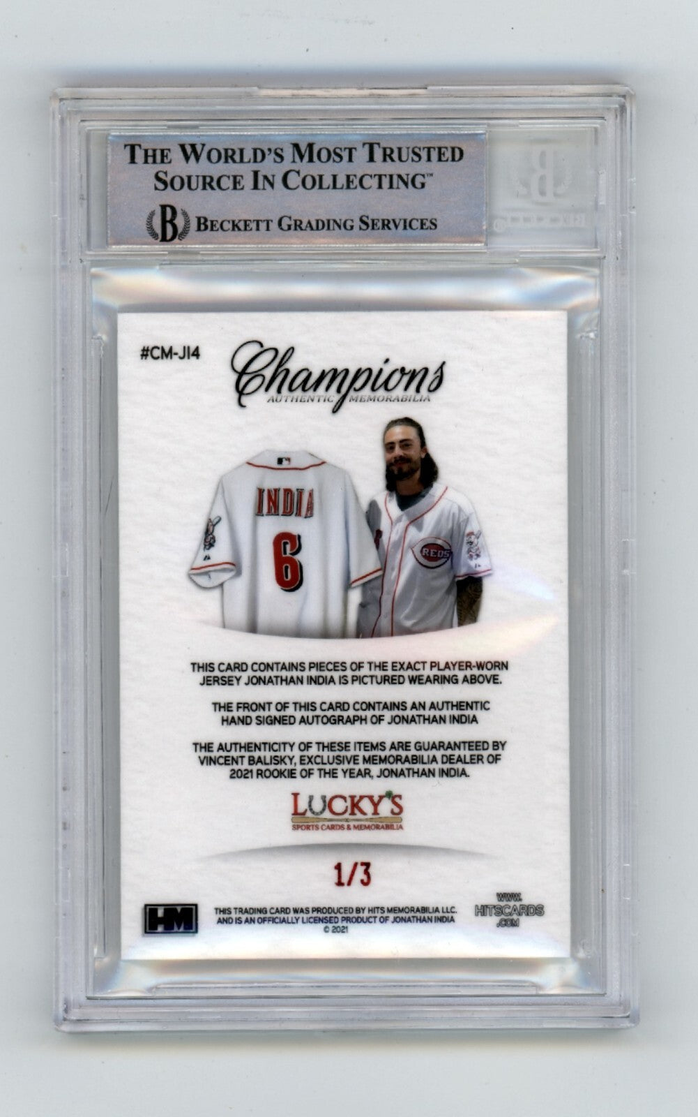 Jonathan India 2021 Hits Memorabilia Champions Red Logoman Tag Patch Auto RC 1/31