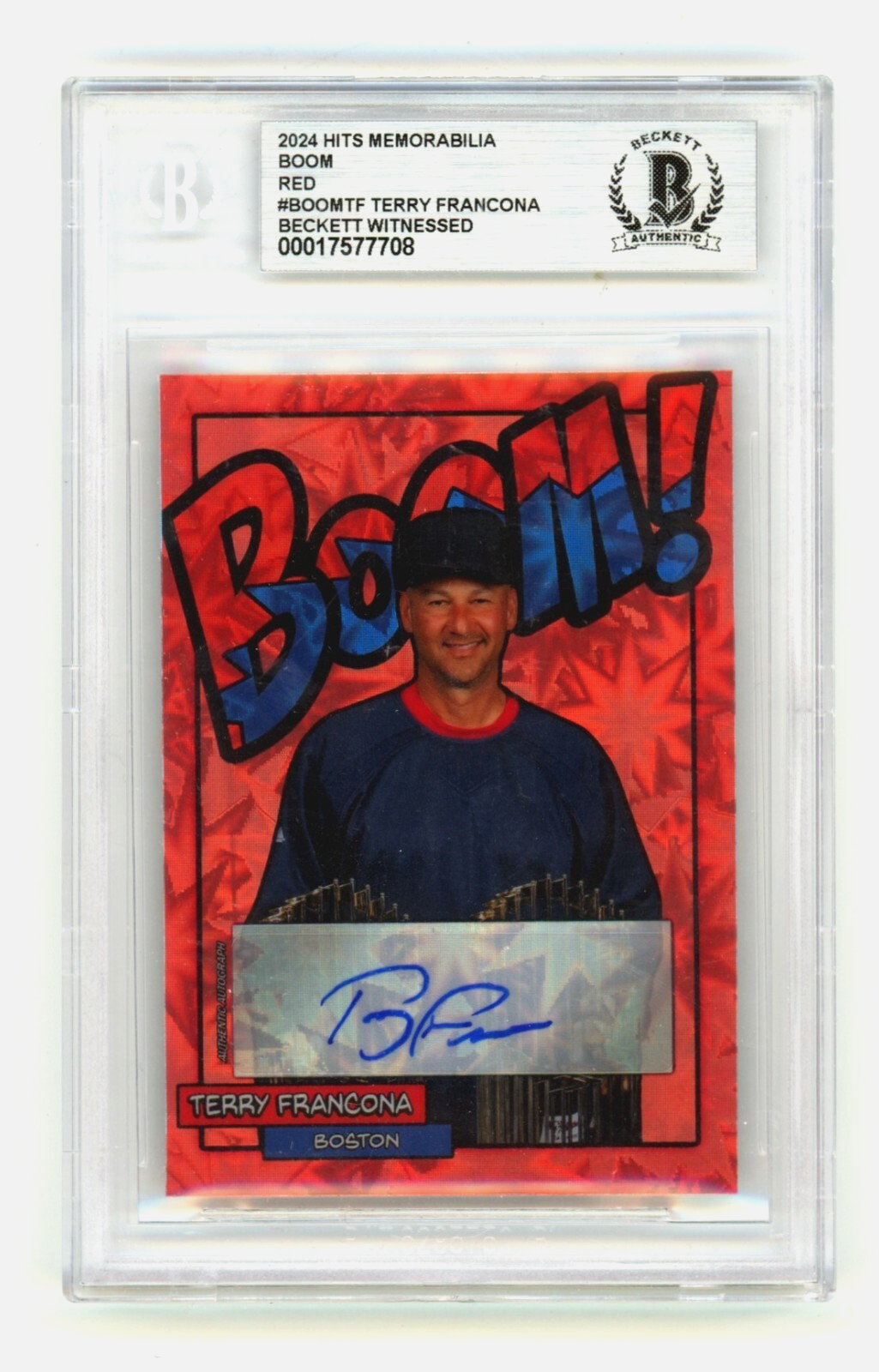Terry Francona 2024 Hits Memorabilia BOOM Red /5 Signed BGS BAS Auto Red Sox0