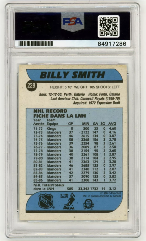 Billy Smith 1986-87 O-Pee-Chee OPC #228 Signed PSA Authentic Auto Islanders HOF1