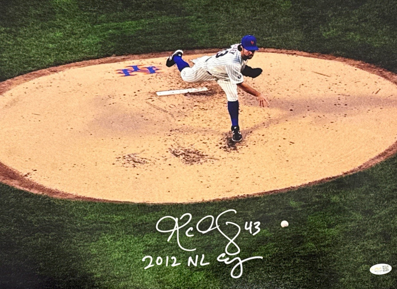 R.A. Dickey Signed New York Mets 16x20 Photo w/ 2012 NL CY Insc. JSA Witness COA0