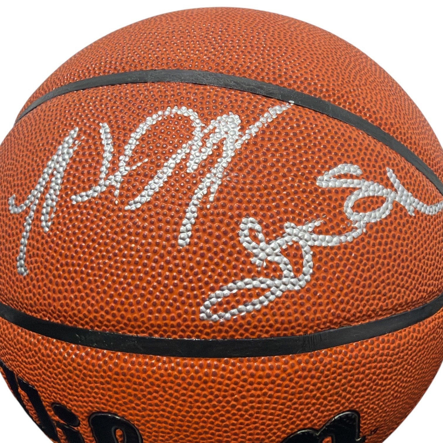Marcus Camby Latrell Sprewell Larry Johnson Signed Wilson Basketball JSA W COA2