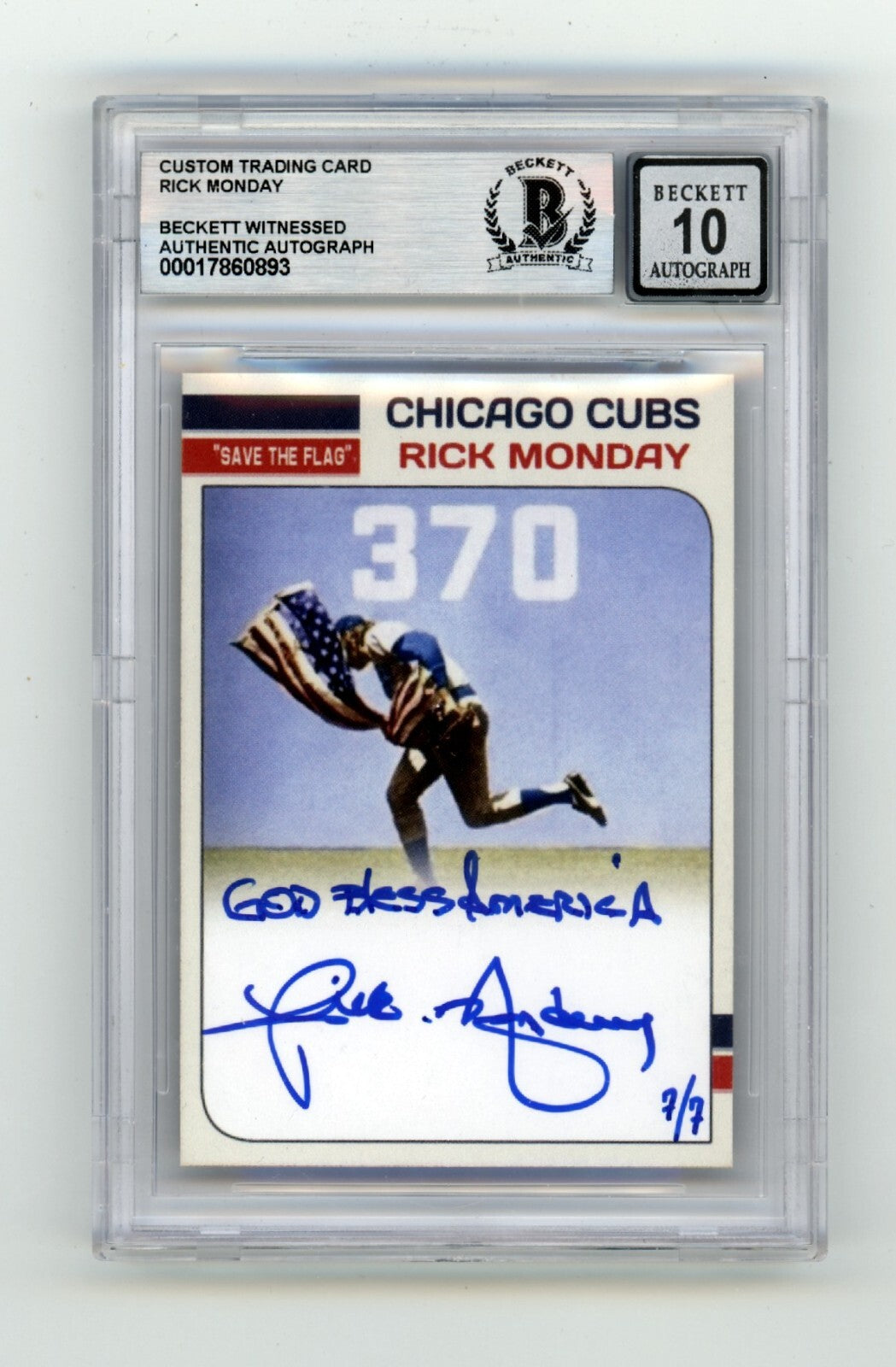 Rick Monday "Save The Flag" Custom Card JSY #7/7 Signed GBA Beckett BGS 10 Auto0
