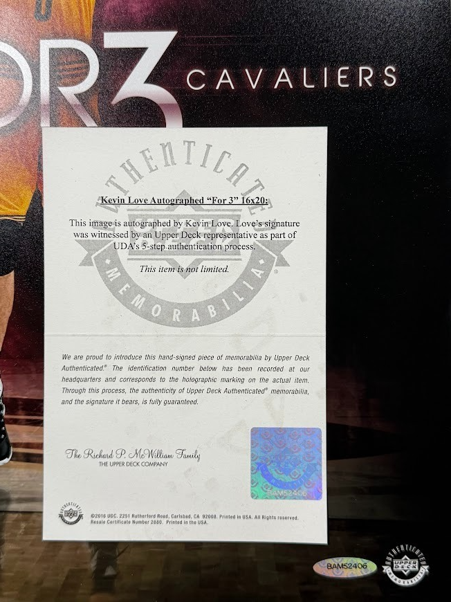 Kevin Love Signed Autograph For 3 16x20 Photo Upper Deck UDA COA Cavailers2