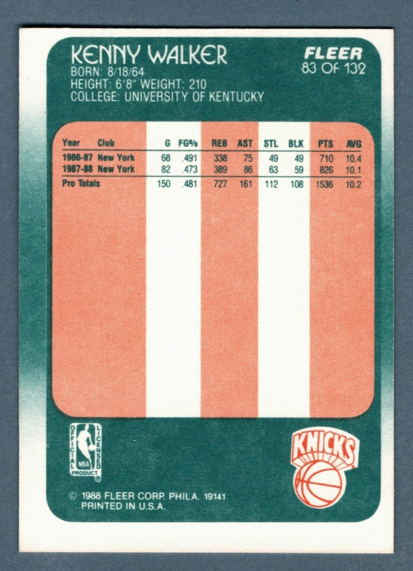 Kenny "Sky" Walker Signed 1988-89 Fleer #83 Rookie RC New York Knicks1