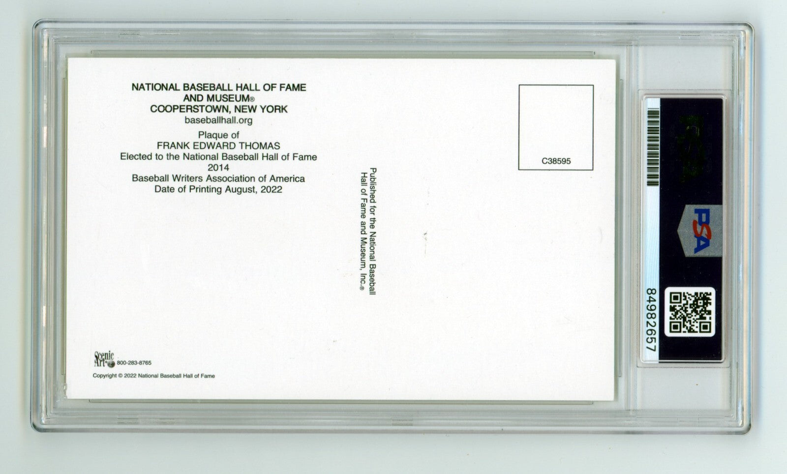 Frank Thomas Signed Yellow HOF Plaque Post Card w/ HOF 14 Insc. PSA White Sox1