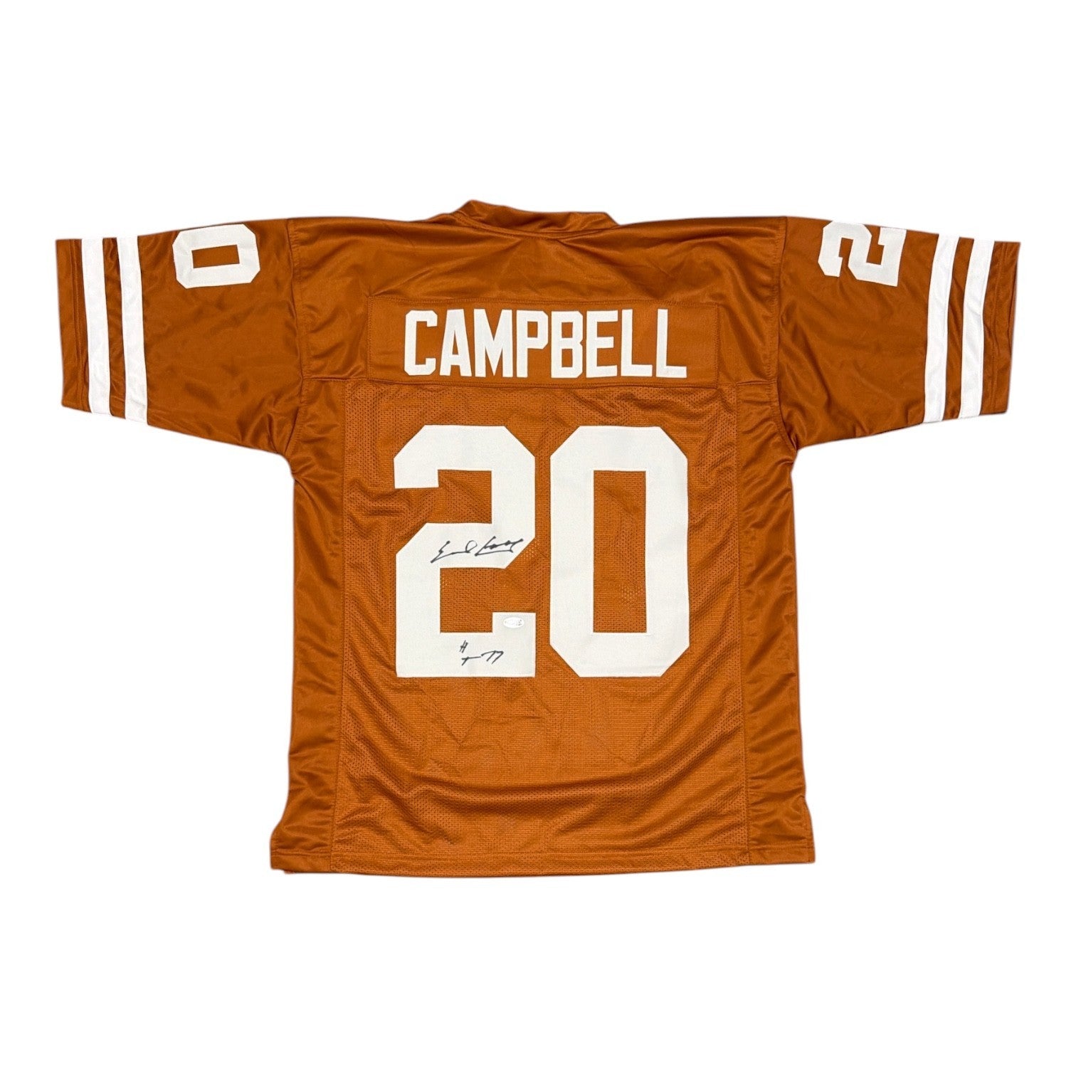 Earl Campbell Signed Texas Longhorns Custom Jersey w/ HT 77 JSA Witness COA0