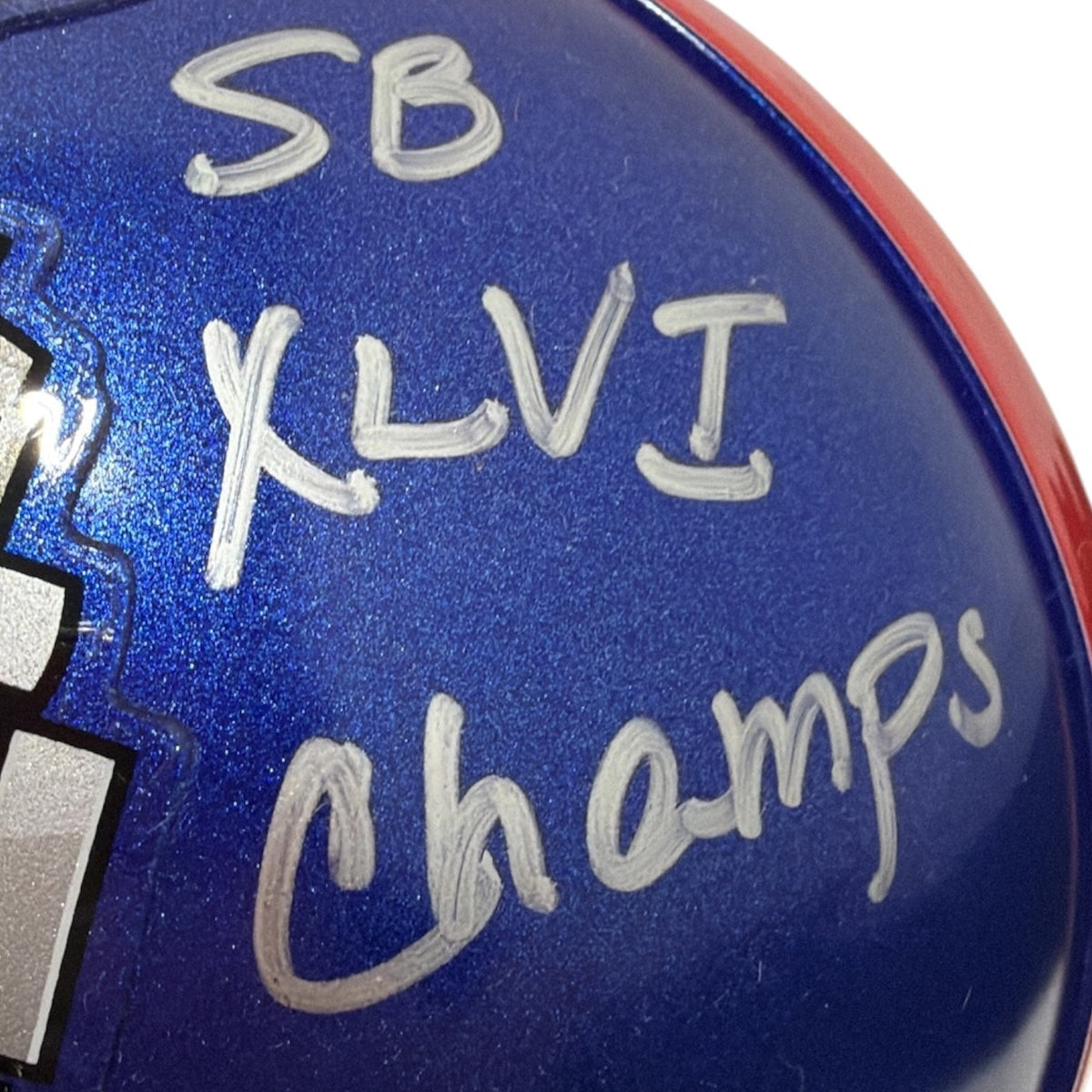 Victor Cruz Signed Giants Super Bowl XLVI Logo Mini Helmet w/ Insc. STEINER COA2