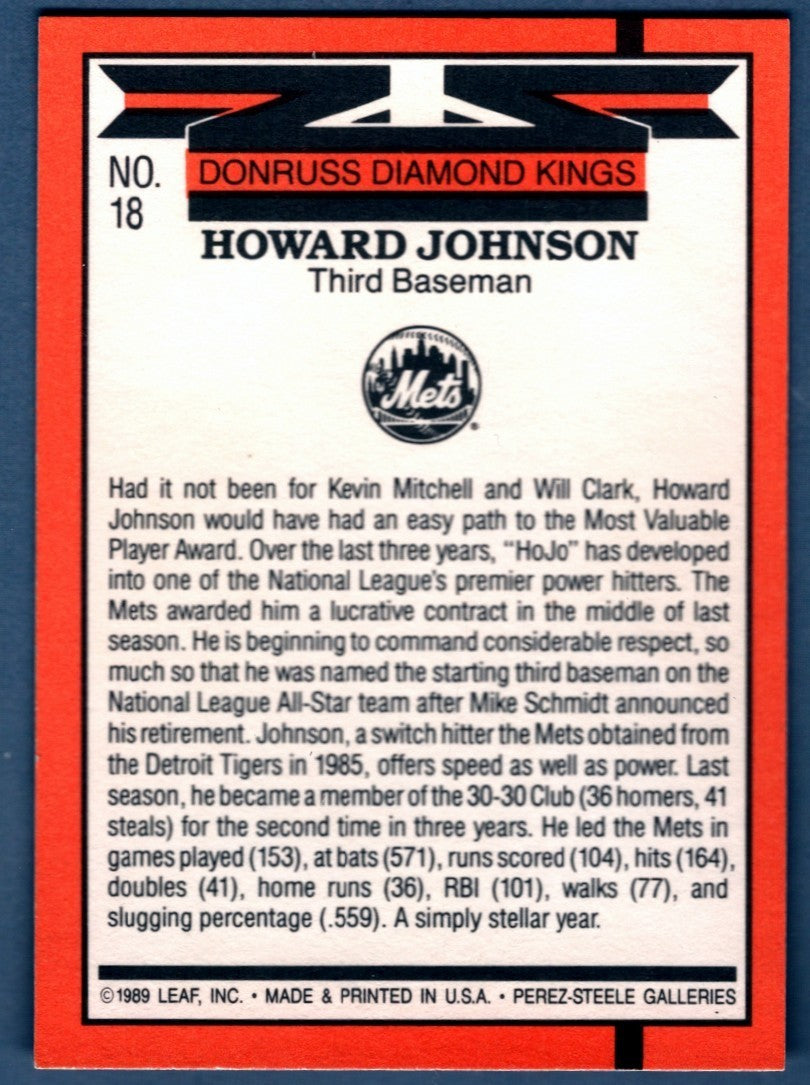 Howard Johnson Signed 1989 Donruss #18 Diamond Kings LSCM COA New York Mets1