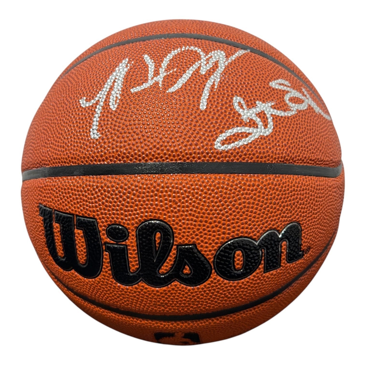 Marcus Camby Latrell Sprewell Larry Johnson Signed Wilson Basketball JSA W COA0