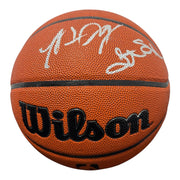 Marcus Camby Latrell Sprewell Larry Johnson Signed Wilson Basketball JSA W COA0