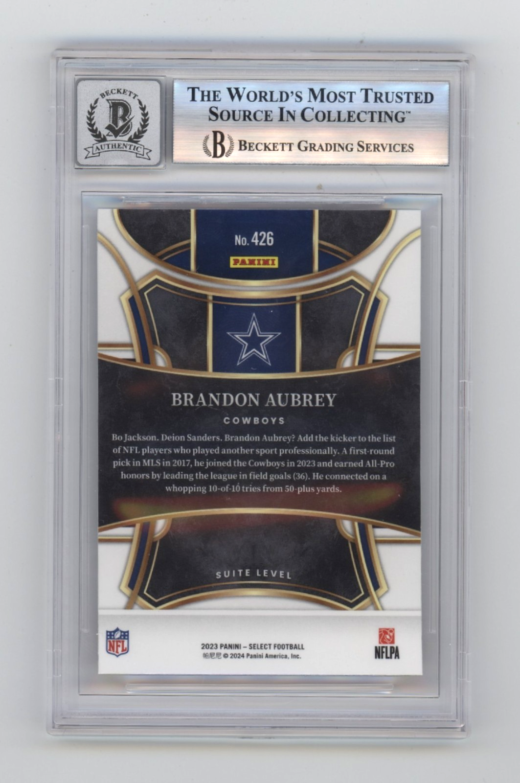 Brandon Aubrey 2023 Panini Select 426 Suite Level RC Signed Beckett BGS 10 Auto1