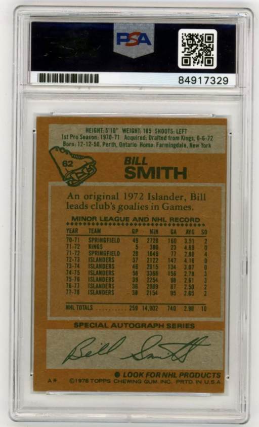 Billy Smith 1978-79 Topps #62 Signed PSA Authentic Auto Islanders HOF1