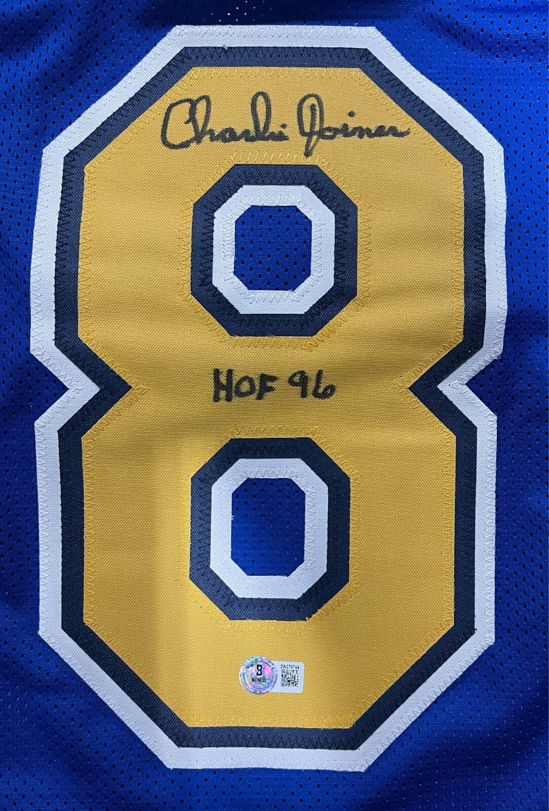 Charlie Joiner Signed Chargers Custom Jersey w/  HOF 96 Beckett Witness BAS COA1